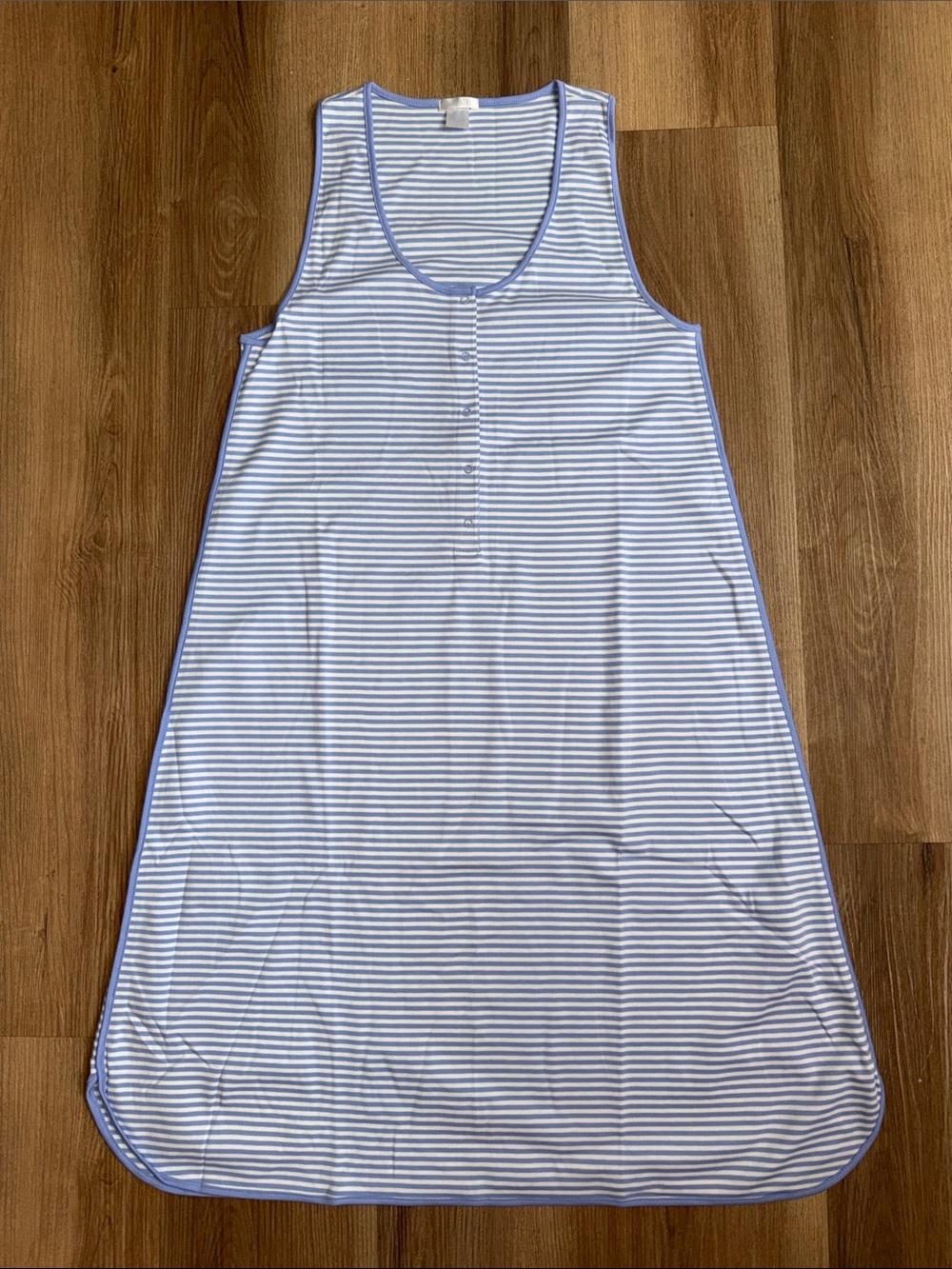 Striped Blue & White Sleeveless Cotton Nightgown